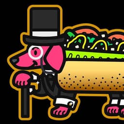 A dachshund in a Chicago style hot dog costume rings in the New Year with a top hat and a monocle. So fancy!