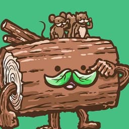 A friendly log twirls his leafy mustache as a couple of his forest friends rest on his back also twirling their sweet mustaches!