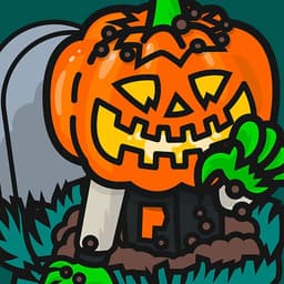 A man in a varsity jacket with a Jack O'Lantern digs out of his own grave!