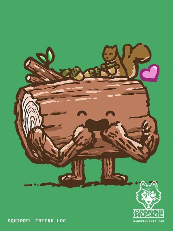 Squirrel Friend Log | DangerHuskie by Nick Volkert A log is filled with joy as a squirrel collects acorns on its back.